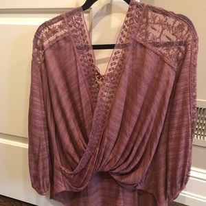 Free People Lace Open Back Blouse